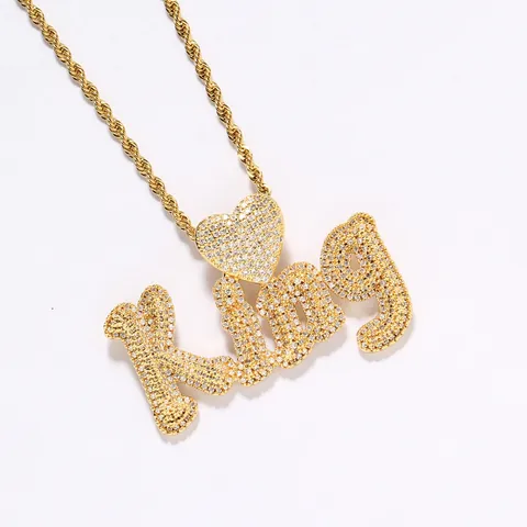 Hip Hop Stainless Steel Rope Chain Copper Zirconia Heart Pendant Initial Letter Necklace Gold Silver Rose Gold Plated Jewelry