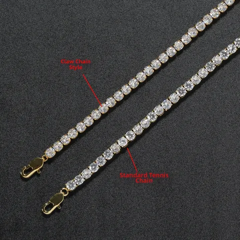 Tobillera de Tenis de Zirconia con Engaste de Garra Hip Hop para Mujer de Cobre Chapado en Oro Plata Ajustable