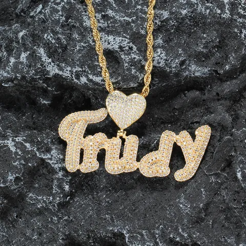 Hip Hop Stainless Steel Rope Chain Copper Zirconia Heart Pendant Initial Letter Necklace Gold Silver Rose Gold Plated Jewelry