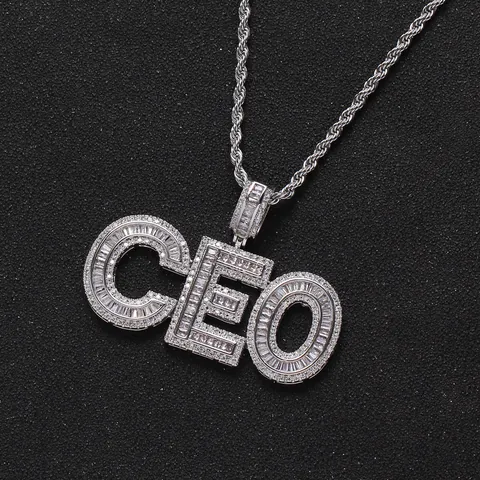 Hip Hop Custom Initial Name Necklace Pendant Iced Out Zirconia Copper Plated With Stainless Steel Twist Chain For Men Women Jewelry