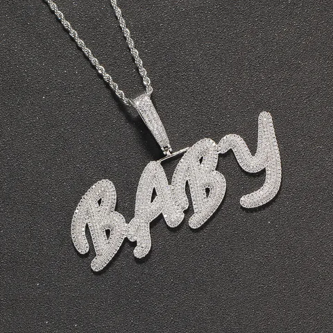 Hip Hop Iced Out Alphabet Pendant Necklace For Men Women Gold Silver Plated Copper Micro Pave Zirconia Initial Stainless Steel Rope Chain Jewelry