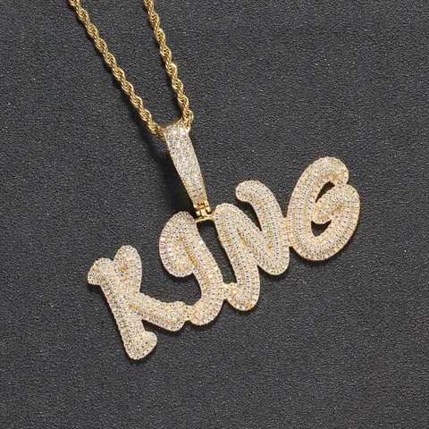 Hip Hop Iced Out Alphabet Pendant Necklace For Men Women Gold Silver Plated Copper Micro Pave Zirconia Initial Stainless Steel Rope Chain Jewelry