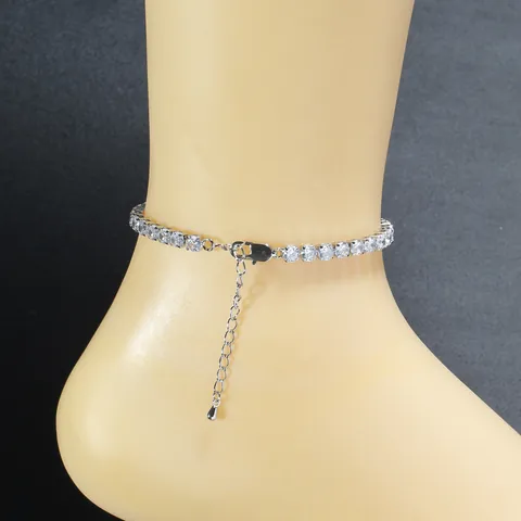 Tobillera de Tenis de Zirconia con Engaste de Garra Hip Hop para Mujer de Cobre Chapado en Oro Plata Ajustable