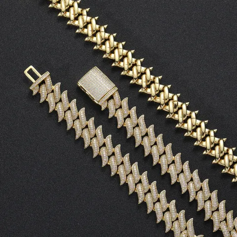 18mm Hip Hop Iced Out Zirconia Cuban Link Necklace For Men Punk Thorn Design Copper Gold Silver Plated Jewelry Gift