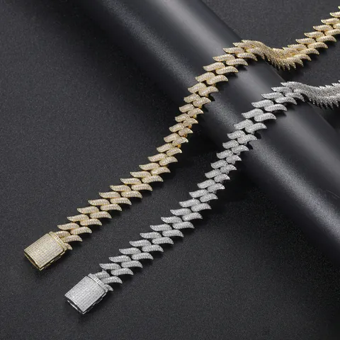 18mm Hip Hop Iced Out Zirconia Cuban Link Necklace For Men Punk Thorn Design Copper Gold Silver Plated Jewelry Gift