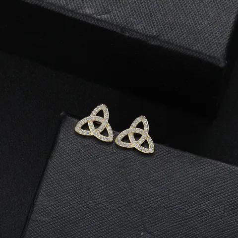 Hip Hop Geometric Trinity Knot Stud Earrings Gold Plated Copper Micro Pave Zirconia Celtic Knot Jewelry For Men Women