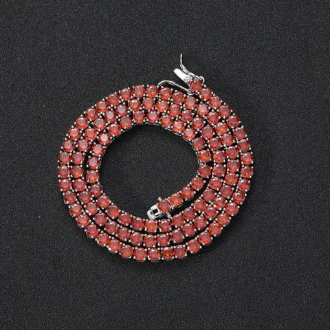 Hip Hop Copper Red Zircon Tennis Necklace Bracelet For Men Women Gold Silver Plated Single Row Round Cut Zirconia Chain Jewelry