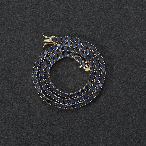 Hip Hop Copper Micro Pave Blue Zirconia Tennis Chain Necklace Bracelet Bling Jewelry Single Row Tennis Link Chain Accessory For Men Women