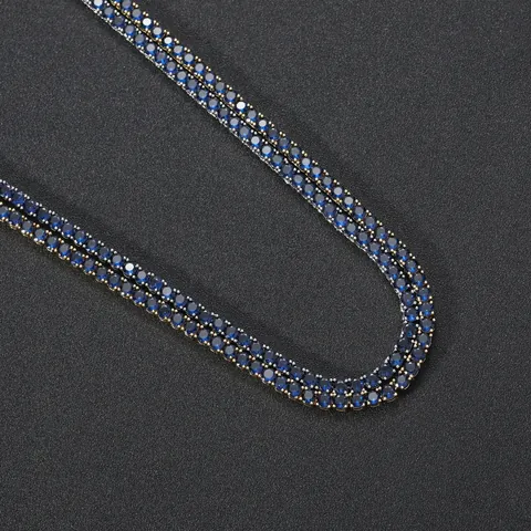 Hip Hop Copper Micro Pave Blue Zirconia Tennis Chain Necklace Bracelet Bling Jewelry Single Row Tennis Link Chain Accessory For Men Women