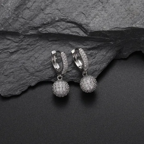Hip Hop Micro Pave Zirconia Ball Drop Hoop Earrings For Women Men Copper Gold Silver Plated Disco Ball Jewelry Gift