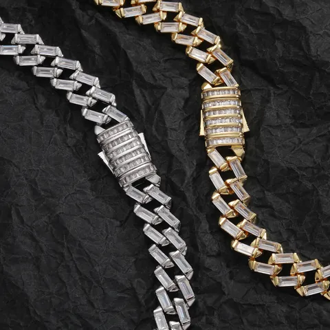 Men's Hip Hop 12mm Baguette Cut Zircon Cuban Link Chain Gold Silver Plated Copper Iced Out Necklace Bracelet Jewelry