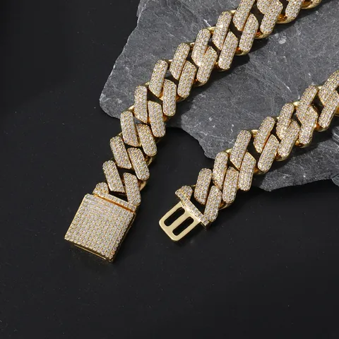 Men's Hip Hop Miami Cuban Link Chain Iced Out Copper Zirconia Inlaid Gold Silver Plated Fashion Necklace Bracelet Jewelry