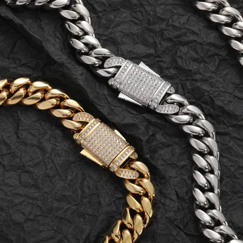 Hip Hop Herren Edelstahl Panzerkette Halskette Mit Iced Out Kupfer Zirkonia Verschluss Gold Silber Plattiert Street Schmuck