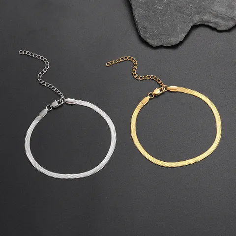 Women's Flat Herringbone Snake Chain Anklet Stainless Steel Hip Hop Blade Anklet Adjustable Extension Chain Jewelry Gift