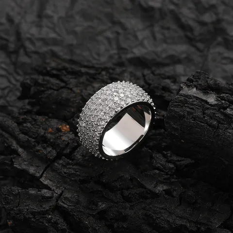 Men Hip Hop Full Paved Zirconia Ring Copper Gold Silver Plated Iced Out Wide Band Retro Punk Ring For Party Jewelry