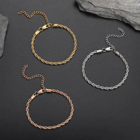 Stainless Steel Rope Chain Anklet For Women Hip Hop Twisted Foot Chain Adjustable Extension Chain Simple Jewelry Gift