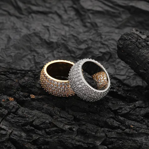 Men Hip Hop Full Paved Zirconia Ring Copper Gold Silver Plated Iced Out Wide Band Retro Punk Ring For Party Jewelry