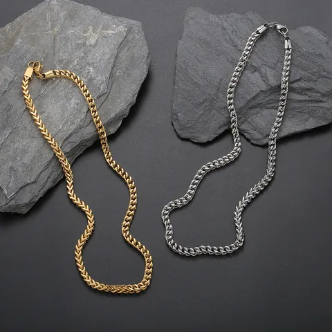Hip Hop 5mm Polished Franco Wheat Chain Necklace For Men Women Stainless Steel Gold Silver Plated Basic Link Chain Jewelry