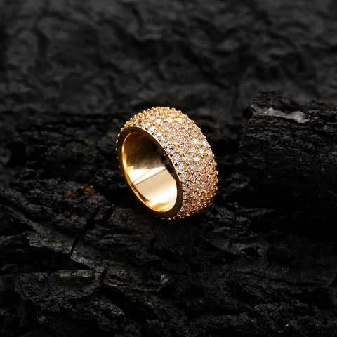 Anello Hip Hop da Uomo in Zirconia Interamente Pavimentato Placcato Oro Argento Rame Fascia Larga Retrò Punk Gioielli da Festa