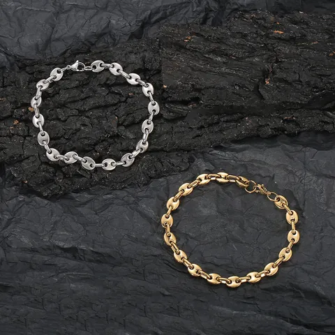 Women Stainless Steel Pig Nose Coffee Bean Chain Anklet Gold Silver Hip Hop Adjustable Summer Beach Foot Jewelry