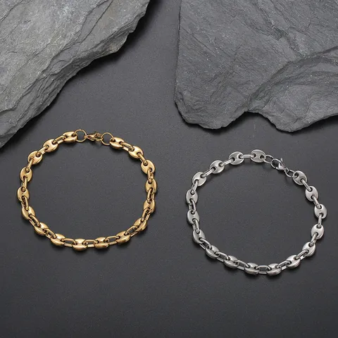 Women Stainless Steel Pig Nose Coffee Bean Chain Anklet Gold Silver Hip Hop Adjustable Summer Beach Foot Jewelry