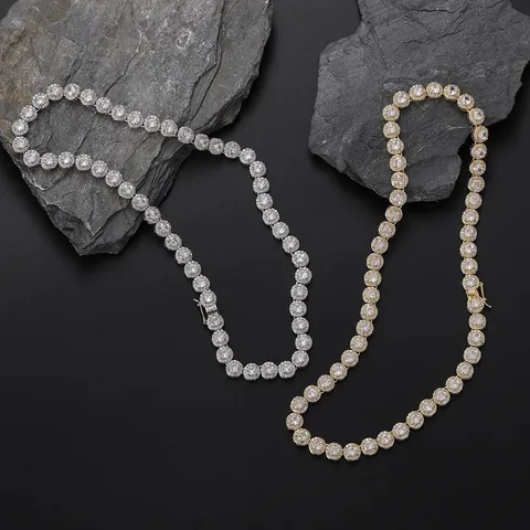 Hip Hop Tennis Chain Necklace Bracelet For Men Women Copper Inlaid Round Zircon Gold Silver Plated Luxury Jewelry Gift
