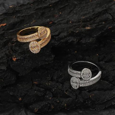 Hip Hop Bling Copper Zirconia Open Ring Pave T Square Crystal Adjustable Irregular Ring For Women Men Fashion Jewelry Gift