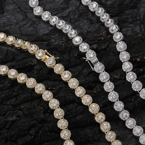 Hip Hop Tennis Chain Necklace Bracelet For Men Women Copper Inlaid Round Zircon Gold Silver Plated Luxury Jewelry Gift