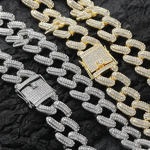 Chaîne Cubaine en Alliage de Zinc Iced Out Collier Hip Hop avec Strass Épais Pour Hommes Femmes Bijoux Street Fashion Or Argent