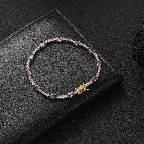 Luxury Oval Colorful Zirconia Tennis Bracelet For Women Copper Gold Silver Plated Hip Hop Style Fashion Jewelry Gift Accessory