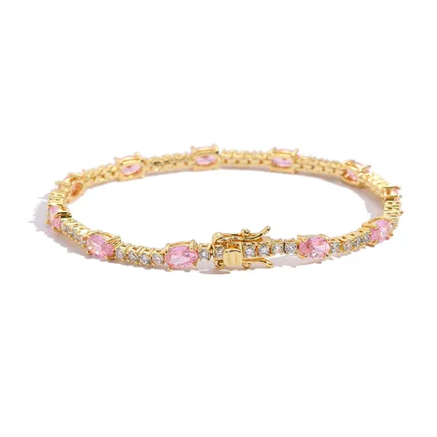 Luxury Oval Colorful Zirconia Tennis Bracelet For Women Copper Gold Silver Plated Hip Hop Style Fashion Jewelry Gift Accessory