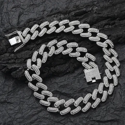 Chaîne Cubaine en Alliage de Zinc Iced Out Collier Hip Hop avec Strass Épais Pour Hommes Femmes Bijoux Street Fashion Or Argent