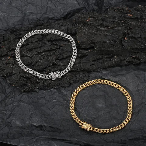 Stainless Steel Cuban Link Anklet Hip Hop Foot Jewelry Gold Silver Tone Flat Curb Chain For Men Women Minimalist Footwear Accessories
