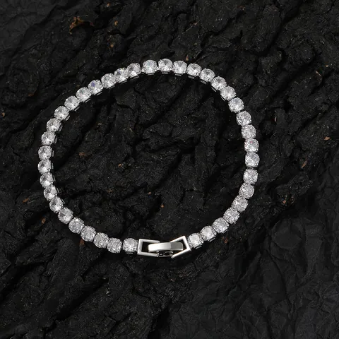 Bracelet Tennis Hip Hop en Cuivre avec Zircone Simple Rangée Étincelant Plaqué Or Argent Chaîne à Griffes Bijoux pour Homme Femme Fête