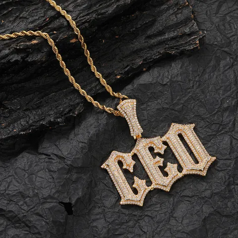 Hip Hop Iced Out Alphabet Pendant Necklace For Men Gold Silver Plated Stainless Steel Rope Chain Copper Zirconia Jewelry