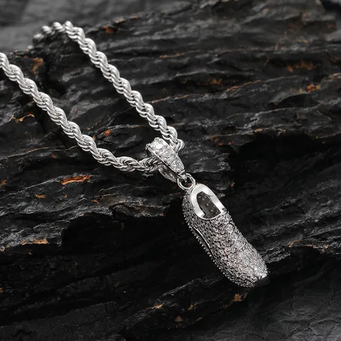 Hip Hop Sneaker Pendant Necklace Iced Out Zirconia Copper Pendant With Stainless Steel Rope Chain For Men Women Jewelry