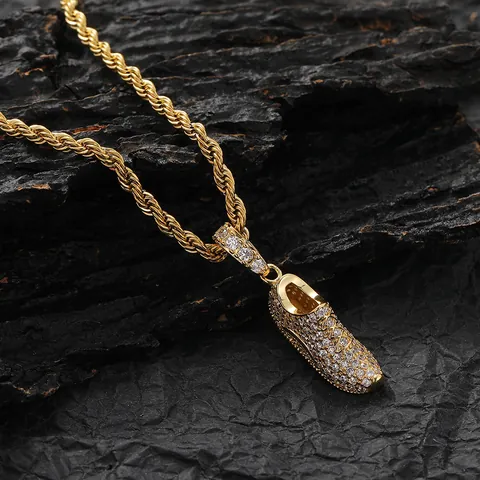 Hip Hop Sneaker Pendant Necklace Iced Out Zirconia Copper Pendant With Stainless Steel Rope Chain For Men Women Jewelry