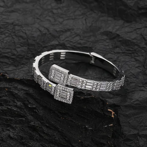 Hip Hop Iced Out Armreif Kupfer Zirkon Eingelegt Luxus Bypass Offen Armband Schmuck Für Damen Herren Gold Silber Roségold