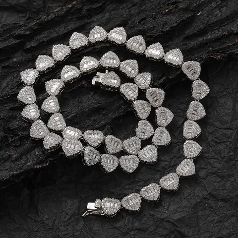 Hip Hop Heart Shaped Iced Out Tennis Chain Necklace Bracelet For Men Women Copper Zirconia Bling Jewelry Neck Accessory