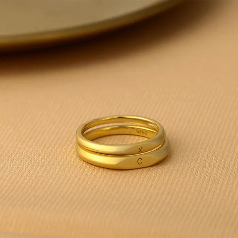 Minimalist S925 Sterling Silver Frosted Letter Couple Rings Niche Style Gold Rose Gold Platinum Plated Open Band Rings For Valentine Jewelry