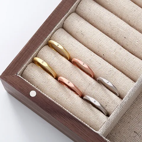 Minimalist S925 Sterling Silver Frosted Letter Couple Rings Niche Style Gold Rose Gold Platinum Plated Open Band Rings For Valentine Jewelry