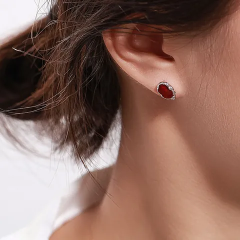 Vintage Geometric Irregular Stud Earrings With 925 Sterling Silver Earring Post S925 Gold Silver Rose Gold Plated Enamel Drip Oil Ruby Blue Earrings Jewelry For Women Gift