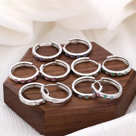 Women's 925 Sterling Silver Heart Zirconia Ear Huggie Hoop Earrings Minimalist Light Luxury White Green Blue Jewelry
