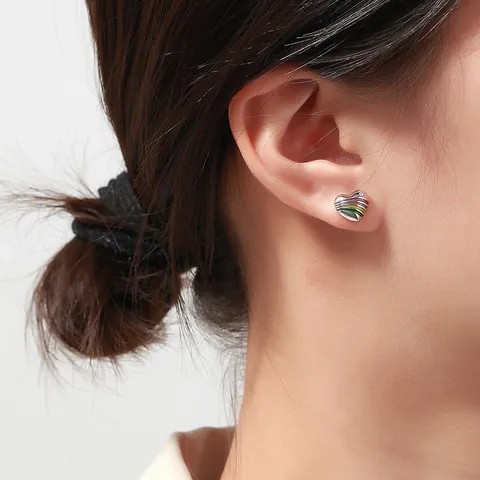 S925 Sterling Silver Rainbow Heart Stud Earrings For Women Multicolor Enamel Zirconia Minimalist Jewelry Sweet Earring Post Jewelry Gift