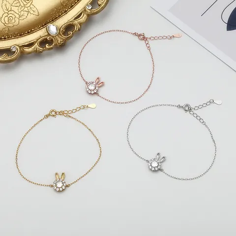 925 Sterling Silver Rabbit Bracelet Women Micro Pave Zirconia Cute Animal Pendant Adjustable Chain Fashion Jewelry Gift