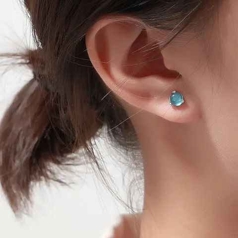 Minimalist 925 Sterling Silver Stud Earrings For Women With Round Colorful Gemstone Inlaid Fashion Jewelry Finger Accessory