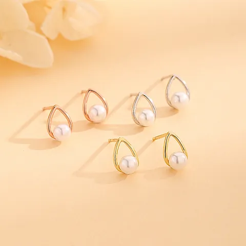 925 Sterling Silver Water Drop Artificial Pearl Stud Earrings For Women Minimalist Hollow Teardrop Artificial Pearl Earrings Fashion Jewelry Gift