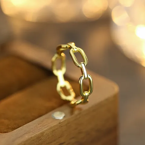 Minimalist 925 Sterling Silver Geometric Hollow Chain Link Ring For Women Ins Style Fashion Jewelry Gold Silver Plated Finger Ring