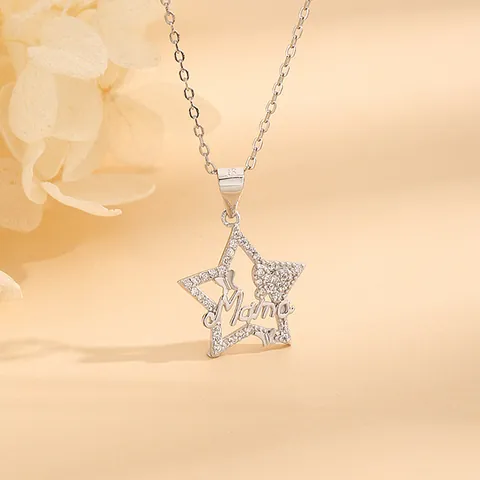 Collar Con Colgante De Estrella Mama De Plata De Ley 925 Con Circonita Mariposa Joyería De Moda Para Mujer Regalo Día De La Madre