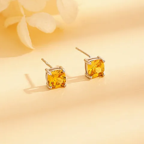 Geometric Square 925 Sterling Silver Post Alloy Cubic Zirconia Stud Earrings For Women Wedding Party Jewelry